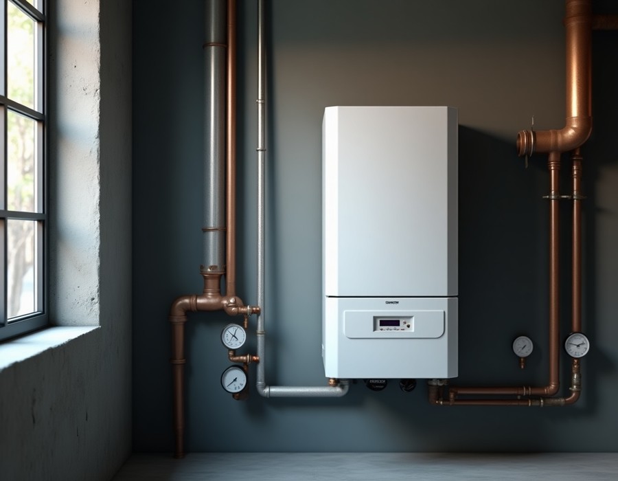 Kotłownia z kotłem gazowym i instalacją grzewczą